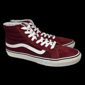 Vans Womens Sz 10 Sk8-Hi Burgundy Suede Canvas High Top Skate Shoes